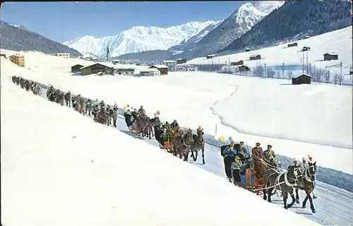 Davos GR Pferdeschlitten mit Raetikonkette und Seehorn Kat. Davos