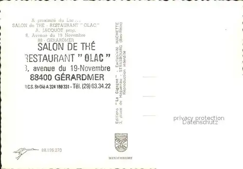 Gerardmer Vosges Salon de The Restaurant Olac Kat. Gerardmer