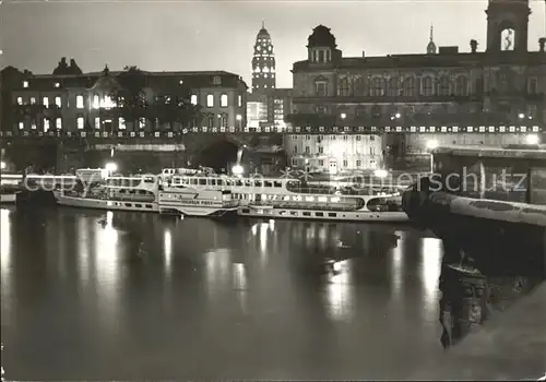 Dresden Elbe mit Schiffsanlegestelle bei Nacht Kat. Dresden Elbe