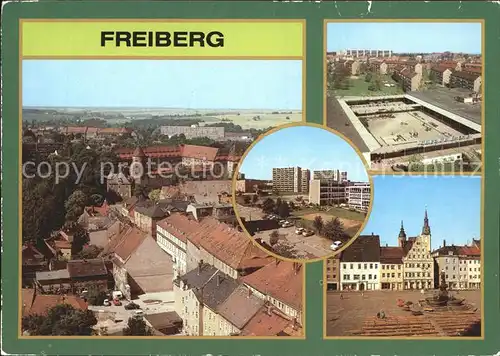 Freiberg Sachsen Panorama Schloss Freudenstein Wasserberg Hochhaeuser Obermarkt mit Petrikirche Kat. Freiberg