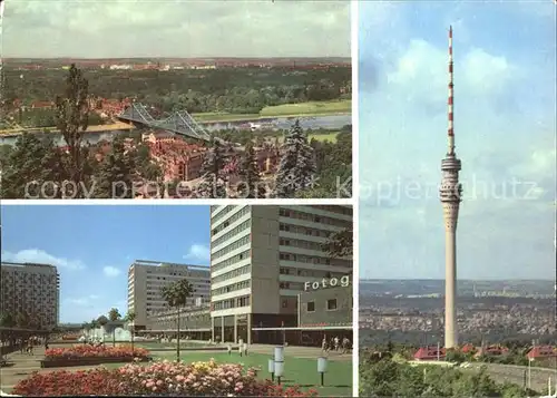 Dresden Blick von der Loschwitzhoehe Prager Strasse Fernsehturm Kat. Dresden Elbe