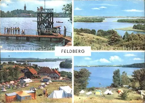 Feldberg Mecklenburg Badeanstalt Blick vom Hauptmanns und Huettenberg Zeltplatz Kat. Feldberger Seenlandschaft