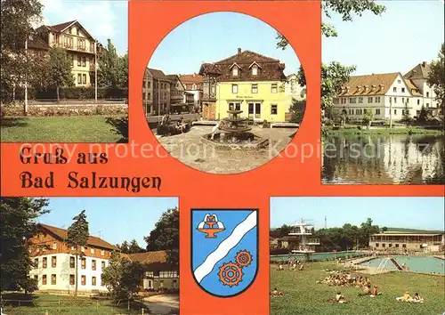 Bad Salzungen Fremdenheim Joos Marktbrunnen Hufeland Sanatorium Gaststaette Grundhof Schwimmbad Drei Eichen Kat. Bad Salzungen