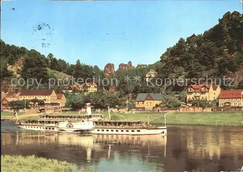 Rathen Saechsische Schweiz mit Talwaechter Lokomotive und Lamm Elbedampfer Kat. Rathen Sachsen