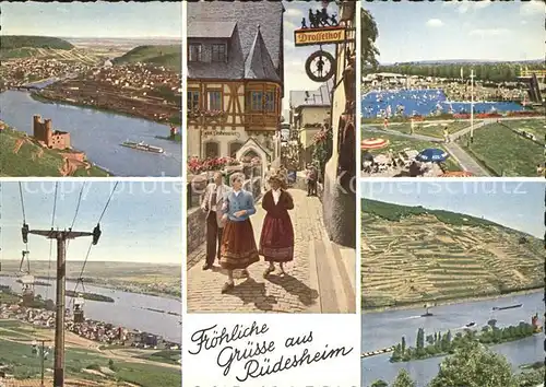 Ruedesheim Rhein Fliegeraufnahme Drosselgasse Schwimmbad Seilbahn Kat. Ruedesheim am Rhein