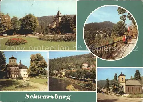 Schwarzburg Thueringer Wald Kurpark Schlossweg Kaisersaalgebaeude Schwarzapartie Kirche Kat. Schwarzburg