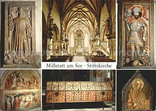 Millstatt Kaernten Stiftskirche Grabsteine von Siebenhirter und Herzog Damitian Fresko Die Gonagatruhe Kat. Millstatt Millstaetter See