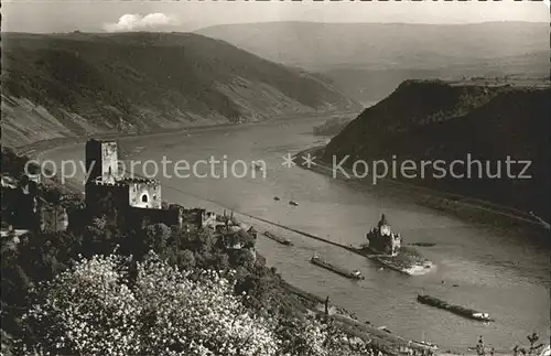 Kaub Rheinpartie Burg Gutenfels und die Pfalz Kat. Kaub