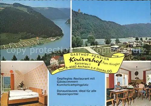 Aschach Donau Gasthof Pension Kaiserhof Gastraum Zimmer Camping Fliegeraufnahme Kat. Aschach an der Donau
