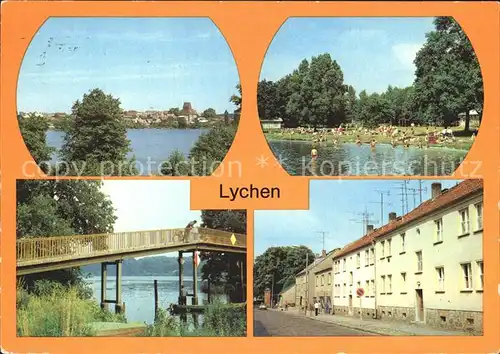 Lychen Stadtsee Strandbad am Gr Lychensee Fussgaengerbruecke Fuerstenberger Str Kat. Lychen