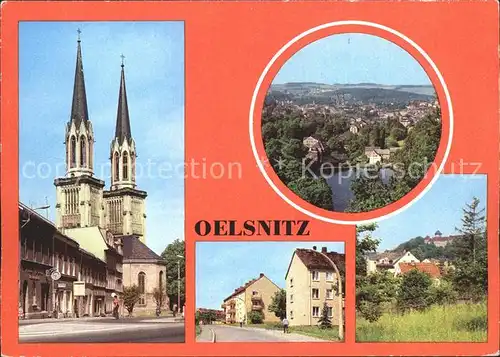 Oelsnitz Vogtland Adorfer Str Kirche Teilansicht Strasse des Friedens Schloss Voigtsberg Kat. Oelsnitz Vogtland