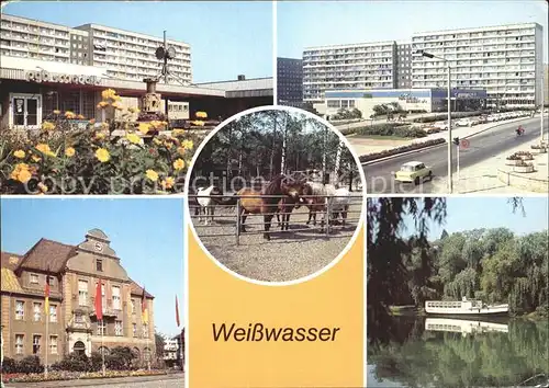Weisswasser Wohnkomplex Wasserturm Kaufhaus Magnet Tiergarten Rathaus Jahnteich mit Schiffsbar Kat. Weisswasser