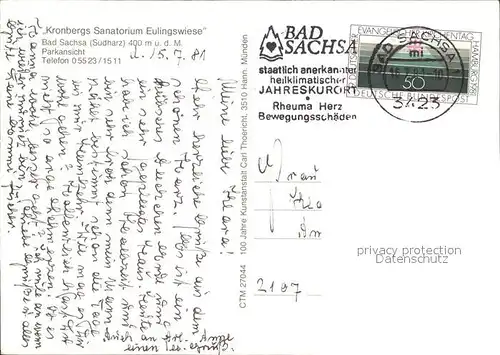 Bad Sachsa Harz Kronbergs Sanatorium Eulingwiese Kat. Bad Sachsa