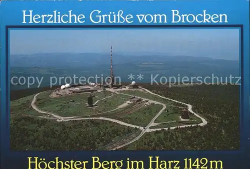 Brocken Fliegeraufnahme mit Sendetuermen Kat. Wernigerode