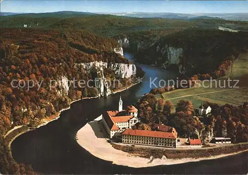 Weltenburg Kelheim Fliegeraufnahme Kloster mit Donaudurchbruch Kat. Kelheim