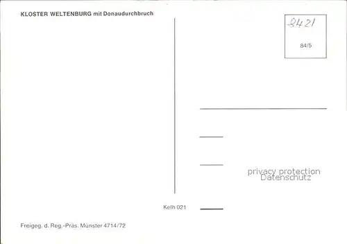 Weltenburg Kelheim Fliegeraufnahme Kloster mit Donaudurchbruch Kat. Kelheim