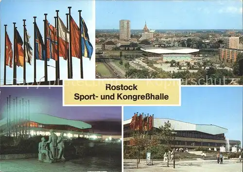 Rostock Mecklenburg Vorpommern Sport und Kongresshalle Stadtblick Fahnen Kat. Rostock