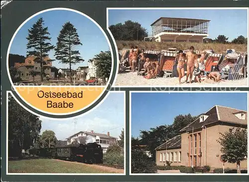 Baabe Ostseebad Ruegen Teilansicht Strand mit HOG Inselparadies Kleinbahn Reichsbahn Erholungsheim Ernst Kamieth Kat. Baabe