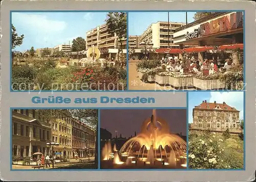 Dresden Am Neustaedter Markt Eiscafe Leuchtfontaene Schloss Kat. Dresden Elbe