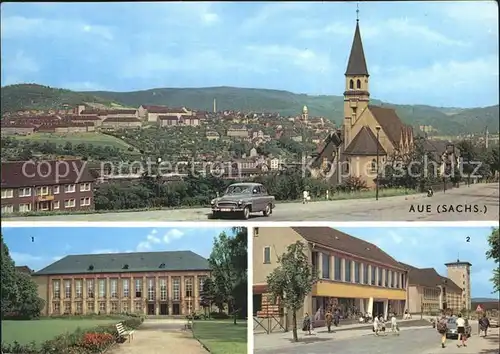 Aue Erzgebirge Panorama Kulturhaus Ernst Thaelmann Kaufhaus und Oberschule Kat. Aue