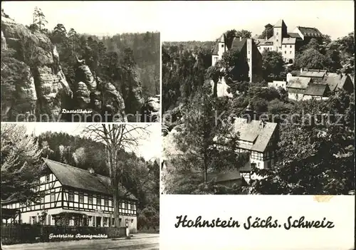 Hohnstein Saechsische Schweiz Dastelloecher Gaststaette Russigmuehle Burg Hohnstein Kat. Hohnstein