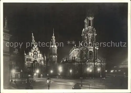 Dresden Schloss Hofkirche Festbeleuchtung Kat. Dresden Elbe