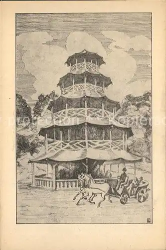 Muenchen Chiensischer Turm nach Originalfederzeichnung  Kat. Muenchen