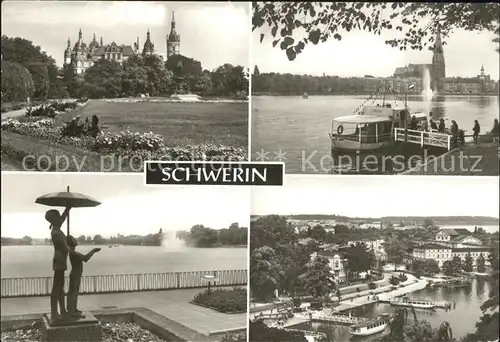 Schwerin Mecklenburg Schloss Bootsanleger Pfaffenteich See Kirche Statue Kat. Schwerin