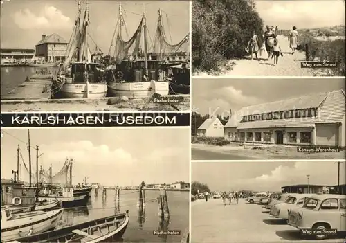 Karlshagen Fischerhafen Fischkutter Weg zum Strand Konsum Warenhaus Kat. Karlshagen Usedom