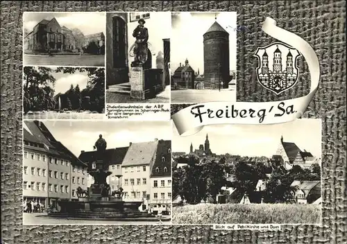 Freiberg Sachsen Studentenwohnheim der ABF Springbrunnen Scheringer Park Alte Bergmann Statue Donatsturm Petrikirche Dom Kat. Freiberg
