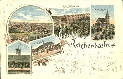 Reichenbach Vogtland Panorama Goeltzschtalbruecke Restaurant Schoene Aussicht Aussichtsturm Carlshoehe Rathaus Kat. Reichenbach