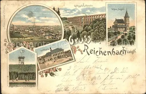 Reichenbach Vogtland Panorama Goeltzschtalbruecke Restaurant Schoene Aussicht Aussichtsturm Carlshoehe Rathaus Kat. Reichenbach