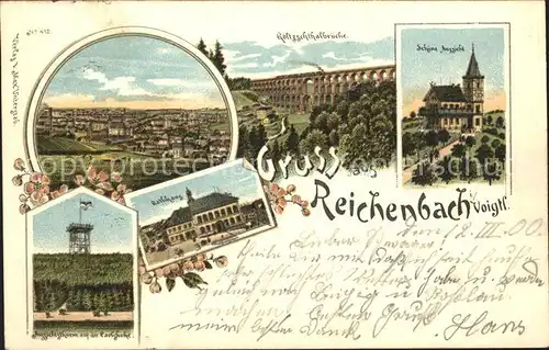 Reichenbach Vogtland Panorama Goeltzschtalbruecke Restaurant Schoene Aussicht Aussichtsturm Carlshoehe Rathaus Kat. Reichenbach