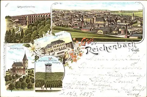 Reichenbach Vogtland Goeltzschtalbruecke Panorama Restaurant Schoene Aussicht Aussichtsturm Carlshoehe Rathaus Kat. Reichenbach