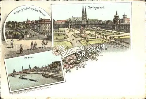 Dresden Aufgang zur Bruehlschen Terrasse Zwingerhof Elbquai Reichspost Kat. Dresden Elbe