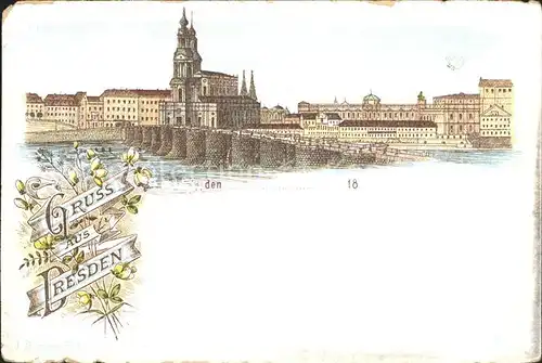 Dresden Friedrich August Bruecke Kirche Litho Kat. Dresden Elbe