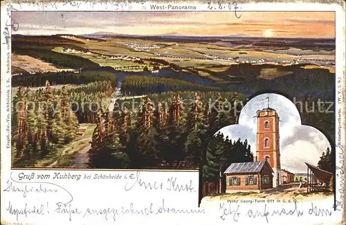 Schoenheide Erzgebirge Panorama Blick vom Kuhberg Prinz Georg Turm Kat. Schoenheide Erzgebirge