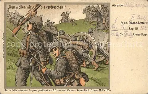 Hartenstein Zwickau Soldaten im Felde Kanone Widmung Kuenstlerkarte Kat. Hartenstein Zwickau