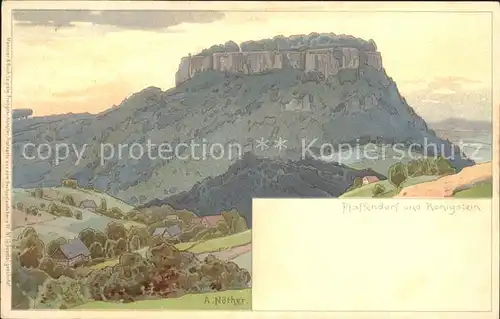 Pfaffendorf Koenigstein Festung Kuenstlerkarte Kat. Koenigstein Saechsische Schweiz