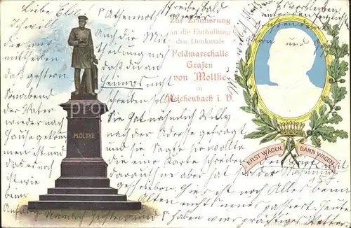 Reichenbach Vogtland Denkmal Feldmarschall Graf von Moltke Erinnerungskarte Kat. Reichenbach