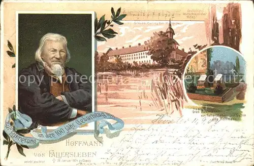 Corvey Schloss Grab Hoffmann von Fallersleben Portrait Reichspost Kat. Hoexter