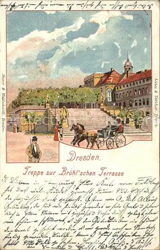 Dresden Treppe zur Bruehlschen Terrasse Kuenstlerkarte Reichspost Kat. Dresden Elbe