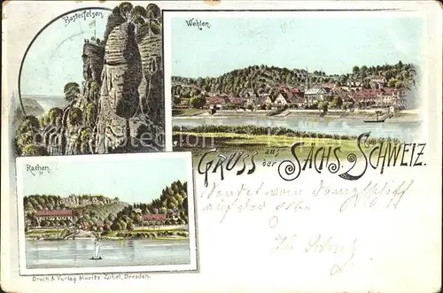 Wehlen Sachsen Elbe Ufer Basteifelsen Rathen Elbsandsteingebirge Reichspost Litho Kat. Wehlen