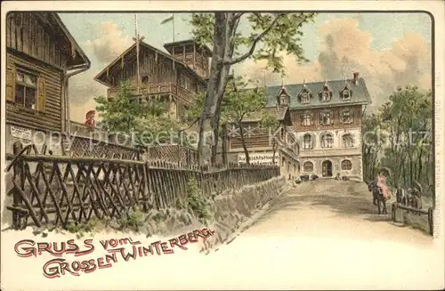Grosser Winterberg Gaststaette Aussichtsturm Kuenstlerkarte / Bad Schandau /Saechsische Schweiz-Osterzgebirge LKR