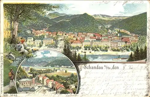 Schandau Bad Panorama Reichspost Litho Kat. Bad Schandau