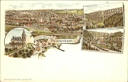 Reichenbach Vogtland Panorama Goeltzschtalbruecke Restaurant Schoene Aussicht Elstertalbruecke Litho Kat. Reichenbach