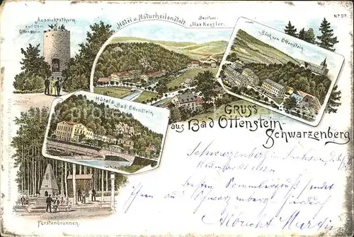 Bad Ottenstein Aussichtsturm Hotel Naturheilanstalt Fuerstenbrunnen Reichspost Litho Kat. Schwarzenberg