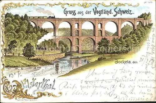 Jocketa Elstertalbruecke Eisenbahn Reichspost Litho Kat. Poehl Vogtland