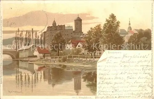 Zschopau Partie am Fluss Schloss Wildeck Kuenstlerkarte Kat. Zschopau