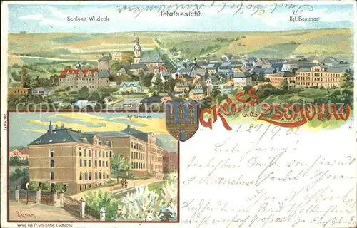 Zschopau Stadtbild mit Schloss Wildeck Kgl Seminar Kuenstlerkarte Kat. Zschopau